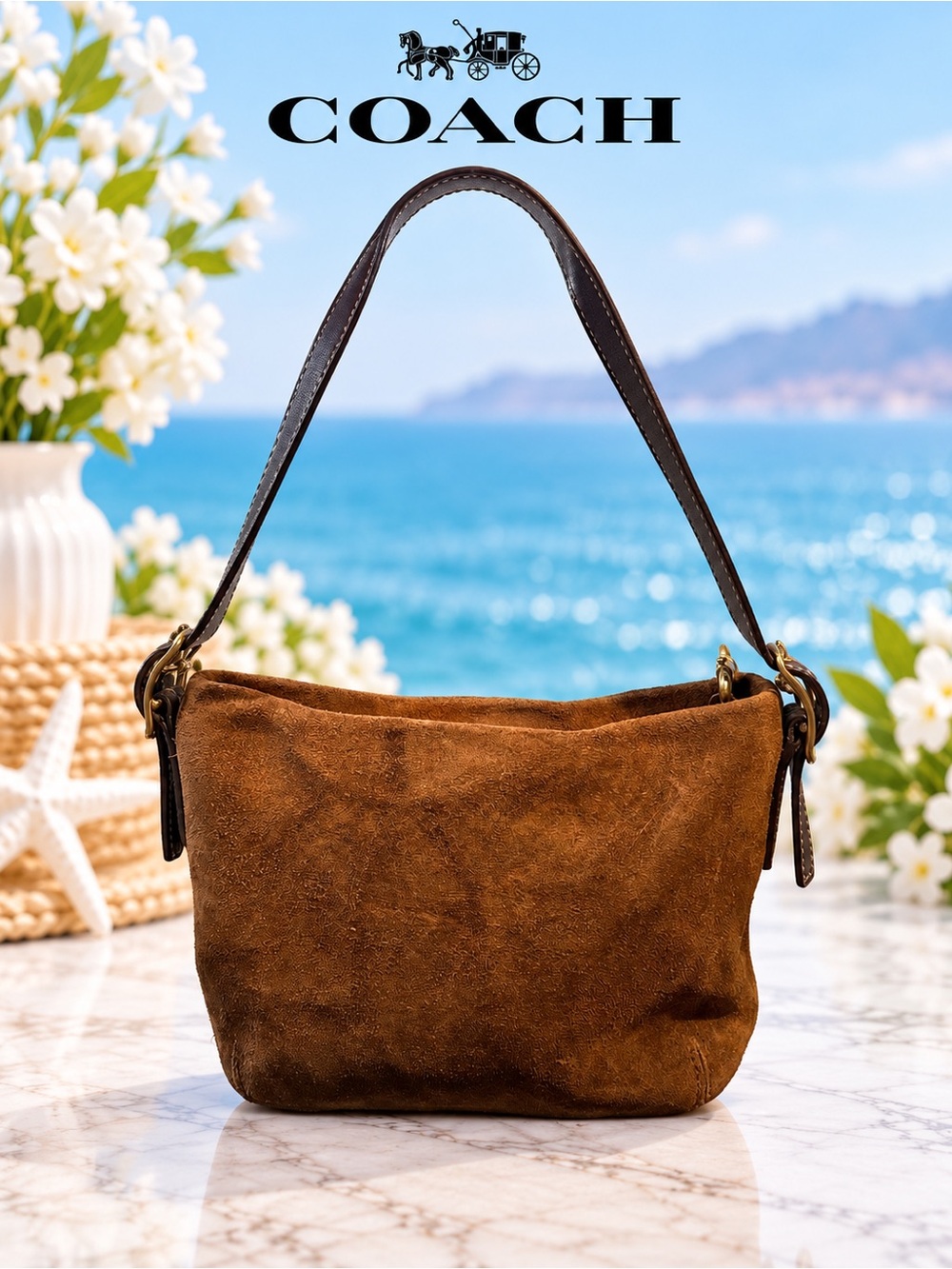Vintage Coach Y2K Brown Suede Leather Mini Shoulder Bag